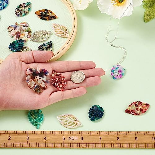 24st Hars Blad Hangers Kleurrijke Cellulose acetaat Monstera Leaf Charms Ornament voor DIY Craft oorbellen ketting armband sieraden maken, Hars 3