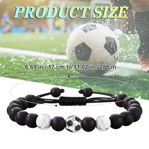 Voetbal armband, 2 stuks Stijlvolle Black Stone verstelbare handgemaakte kralen armbanden voor mannen Dad Brother Friend 3