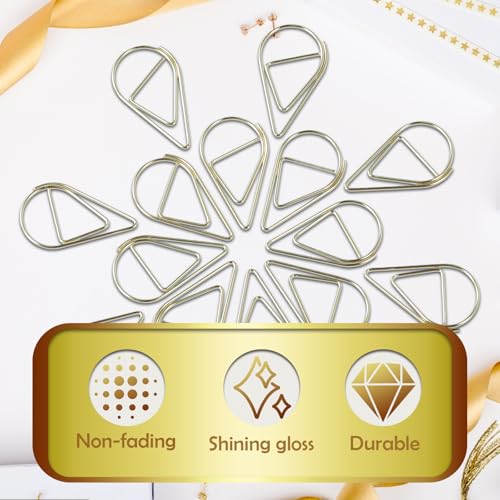 200st Gold Paper Clips Bladwijzers voor boeken, Small Metal Paper Clips, Water Drop Shape Bladwijzers Kaarten, Posters, Foto's 4