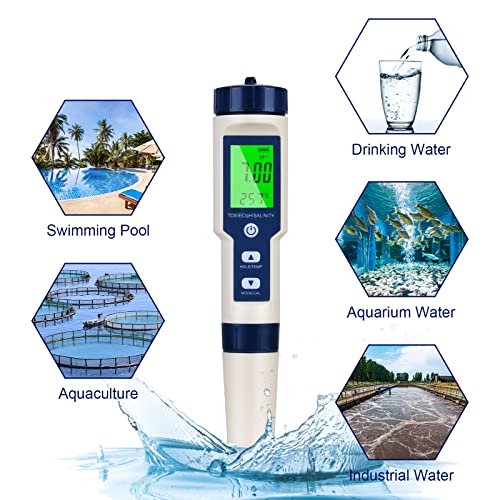 PH Meter, 5 in 1 PH / TDS / EC / Salinity / Temperatuur Water Quality Tester, LCD Green Backlight Display Waterkwaliteitstester voor Aquarium/Hydroponics/Drinkwater/Pool/Pond 3