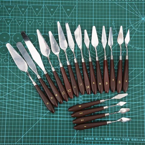 18 Stuk Spatula Set, Roestvrij stalen spatula, houten handvat Spatula, Olieverf voor canvas, acrylverf (18 stukken)