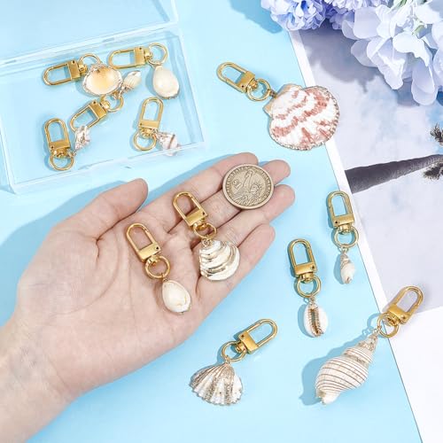 12st 12 Styles Strand Key Chains, 5-7,5 cm Accessoires Sleutelhanger, Autosleutel Shell Rugzak, Portemonnee, Gepersonaliseerde Gifts, Goud 3