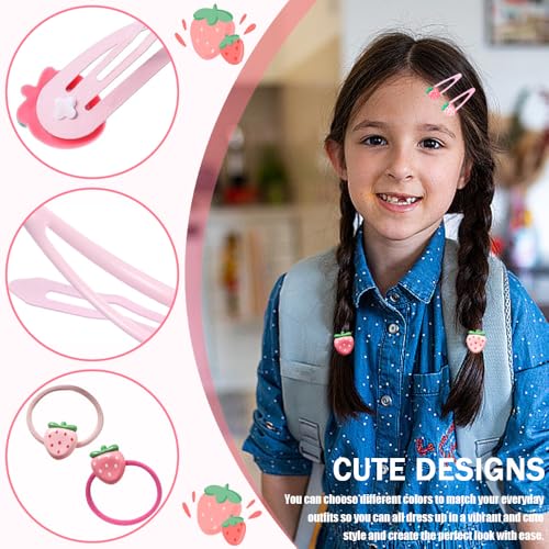 22 st. Strawberry Hair Clip en Hair Bands Set Metalen Snap Roze Decoratieve schattig Sweet Bangs Clip Aardbeien Accessoires Fruit Haarspeld voor vrouwen meisjes en tieners Gifts 5