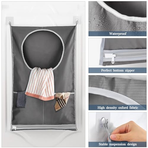 Waszak voor deur, wasserij verzamelaar, hangend wasmandje, zak, waszak met 2 stuks Zuighaken en 2 stuks roestvrij stalen deurhaken 3