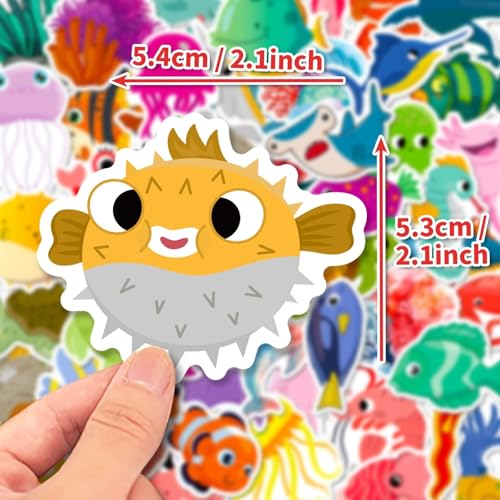 Meerestier Stickers voor jongeren en volwassenen, 50 stuks, vinyl stickerset, auto, motorfiets, fiets, skateboard, snowboard, bagage, laptop, koffer, helm, motorfiets, computer
