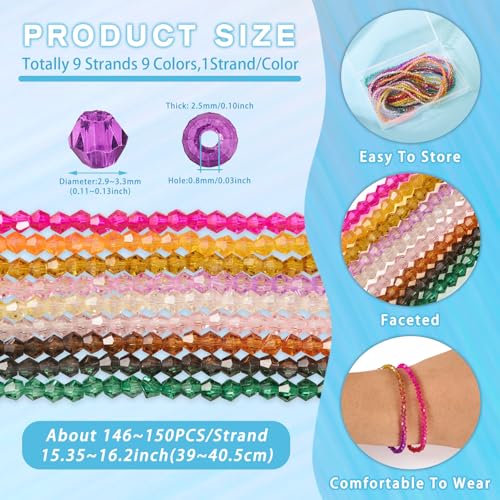 9 strengen facet bicone kralen gradiënt kleur kristal glas losse kralen bulk voor DIY ambachten armbanden kettingen oorbellen sieraden maken 3