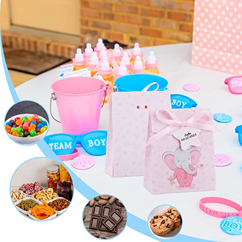 50 Olifant Cadeaudozen 8 x 4 x 10 cm Kleine tassen Roze Candy Cookies Chocolade voor Party, Communie, Doop, Baby Douche, Kinderfeest met Cord Labels 5
