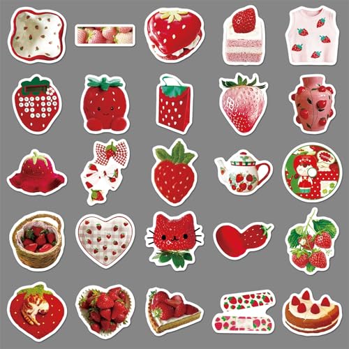 Aardbei Stickers voor tieners Volwassenen 50 stuks Aardbei Vinyl Sticker Set Auto Motorfiets Fiets Skateboard Snowboard Bagage Laptop Koffer Helm Motorfiets Computer 4