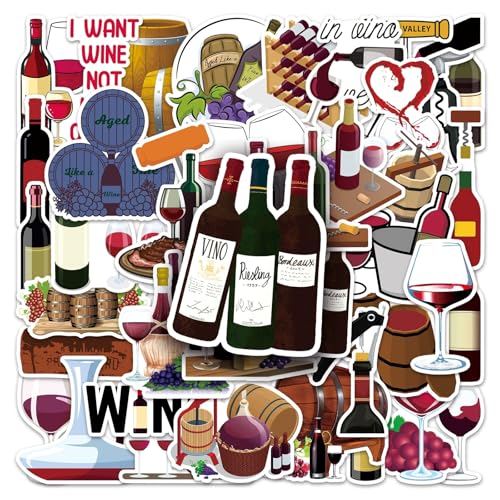 Rode Wijn Stickers voor Tieners Volwassenen 50 Stuks Rode Wijn Waterdichte Vinyl Stickers Set Auto Motorfiets Fiets Skateboard Snowboard Bagage Laptop Koffer Helm Motorfiets Computer