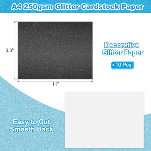 10 Vellen Zwarte Glitter Karton Papier, 8.5 x 11 Inch 250gsm Vierkante Premium Sparkling Paper Craft Karton Papier voor Scrapbook Kaarten maken DIY Kunst Projecten Bruiloft