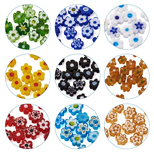 180 st Handgemaakte Millefiori Glass Flower Beads, 9 Kleuren, 20st/Kleur, 6.4~9x3.2mm(Hole: 1mm), Perfect voor sieraden maken en ambachten 3
