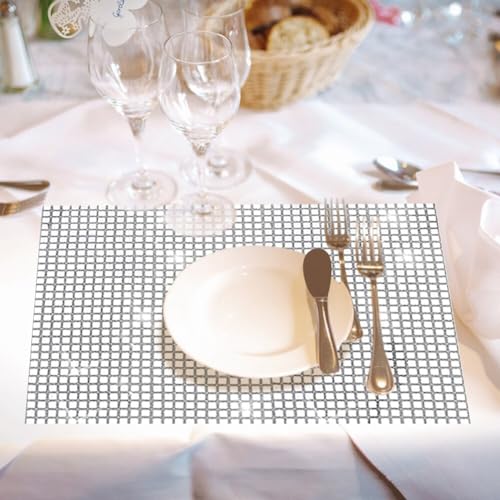 Silver Place Mats Glitter Sparkling 4 stuks Glitter Placemats Non-Slip Wear-Resistant Vinyl Placemats voor Keuken, Eettafel, Hotel, 30 x 45 cm