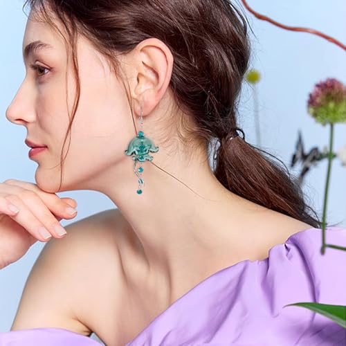 Kwallen van glas Wind Chime Dangle oorbellen met gebogen Drop Bar Charms Tassel Kettingen Ocean Theme Dangle oorbellen voor DIY oorbellen sieraden hangende decor, teal, glas 3