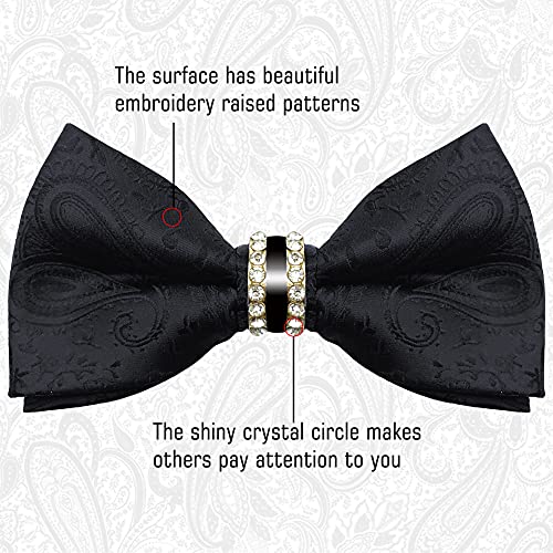 Bow Tie Pocket Square Set voor mannen Zwarte Tie en Pocket Square Set met cadeaudoos Double Layer Verhoogd patroon Voorgevormde Bows 2-Piece, zwart 3