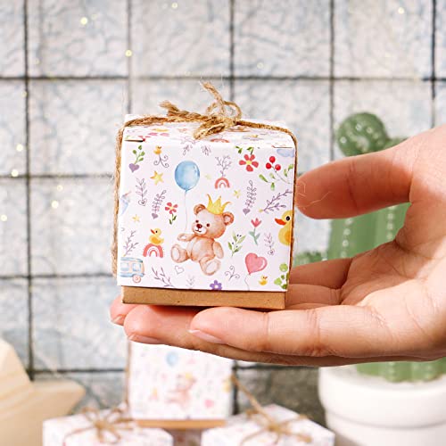 Pak van 50 Candy Doopdozen voor gastgeschenken voor doop Verjaardag Papier Doopdozen met Jute Cord Gedrukte Olifanten Bloemen Decoratie voor feest, Doop, Verjaardag, Bruiloft 4