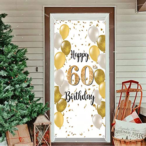60e verjaardag decoratie achtergrond wit en goud deur decoratie banner stof schild 60e verjaardag feest welkom teken poster man / dames verjaardag decoratie