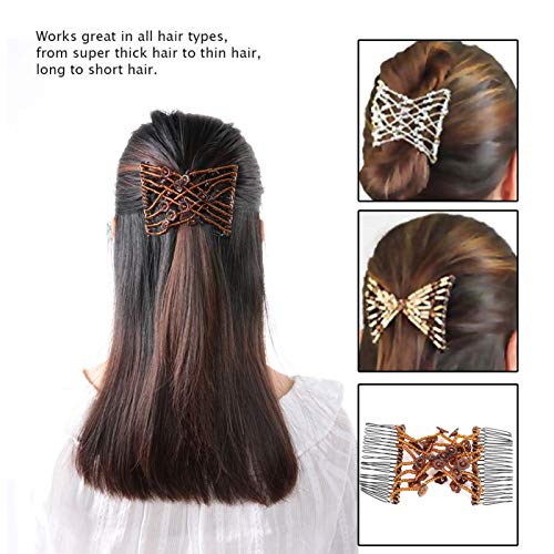 Elastische kammen, kralen Combs Magic Hair Clip Double Slide Stretchy Flower Clips Party Hair Styling Accessoires of Dikke natuurlijke krullend haar - Stretch en aanpassen (Koffie)
