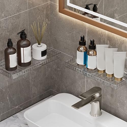 Opvouwbare Wall Mount Organizer, Plastic Heldere Acryl Plank, Geen Boring Hang Muren Zelfklevende Rack, Waterdichte Opvouwbare Shelves voor Badkamer, Keuken(L) 5