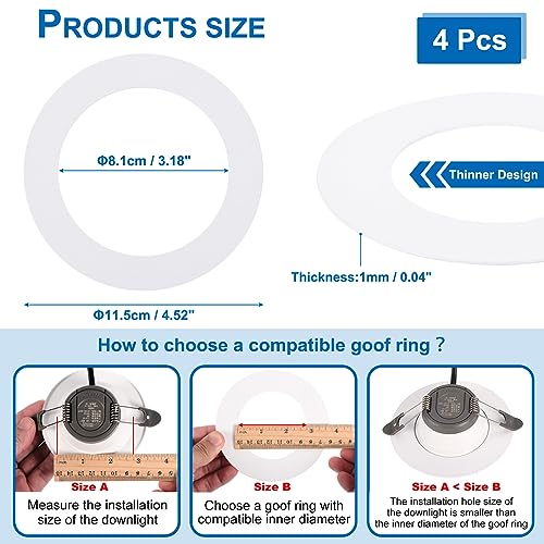 Ringen draaien voor 3 Inch Verzonken licht, Cover Plate, 4 stuks Running Rings, Plafond Cover, Wandverlichting, Tinplate Light, Vloerlamp, LED ID 3,18 Inch AD 4,52 Inch, Matte afwerking, Wit