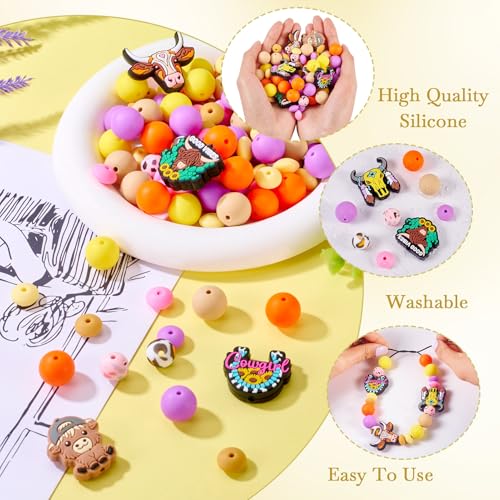 101PCS Rundvee thema Siliconen focal kralen 15mm ronde Rondelle kralen voor DIY Kettingen armband kralen Pennen sleutelhanger maken 4