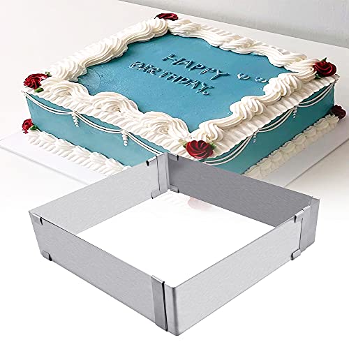 Bakframe rechthoekige Verstelbare Roestvrij stalen Cake Ring Vierkante Cake Frame Verstelbaar van 15 x 15 x 5 cm tot 28 x 28 x 5 cm Vierkante Cake Vorm voor het bakken