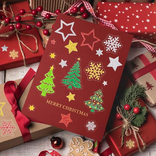 225 stuks Glitter Snowflake Sticker Zelfklevende ster Sticker Kerstboom Transparant Ideale etiketten voor kaarten maken Scrapbook Holiday Envelope Seal 3