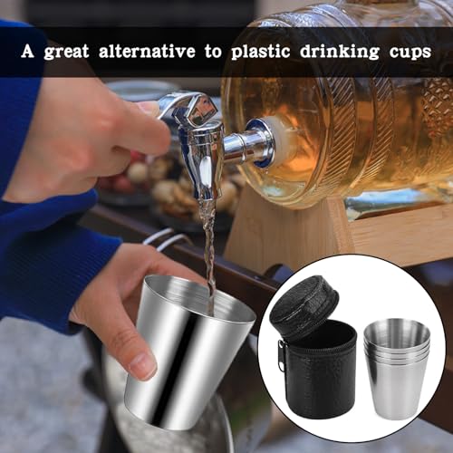 8 stuks roestvrij stalen bekers 30ml roestvrij stalen bekers Stapelbare Hip Cup met 2 lederen zakken Drinkbeker Roestvrij stalen beker draagbare metalen beker Ideaal 5