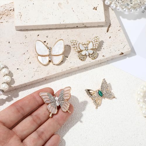 4 st. Butterfly Brooches voor vrouwen Rhinestone Parels Brooch Naalden Fashion Gold Brooches Lapel Pins Elegante Sjaal Lapel Pin Clip Badge Corsage sieraden metaal, metaal 3