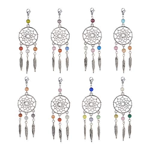 30 st. Droomvanger Charme hangers met kattenoog kralen en veren voor DIY Keychain ketting sieraden maken, Willekeurige gemengde kleur
