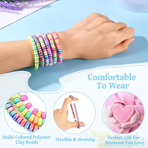 6 st Heishi kralen armbanden voor vrouwen polymeer klei stretchy surfer armband gemengde kleur stapelbare sieraden boho zomer strand armband, 3-1-8 inch binnendiameter, geen edelsteen,, Geen edelsteen 5