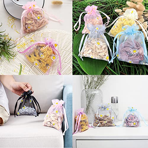 Verpakking van 10 Organza zakken, 16 x 23 cm, Daisy Pattern, Mesh Organza Bags, Drawstring Cadeautas voor Lavendel, sieraden, make-up, snoep, bruiloft, christenen, Kerstfeest, Cadeautas, Geel 3