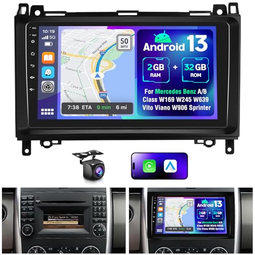 2G + 32G Android 13 autoradio voor Mercedes Benz A/B/V klasse B200 W245 W169 W639 W906 Sprinter met Carplay Android Car 9 inch scherm met Bluetooth spiegel Link WiFi GPS SWC FM/RDS Radio