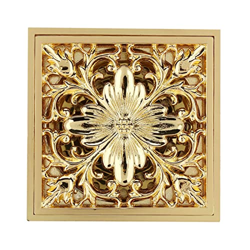 Vierkante Douche Drain, Gouden Douche Drain 4 Inch met Strainer, Afneembare badkamer Drain, Messing Douche Drain met Haarvanger 5