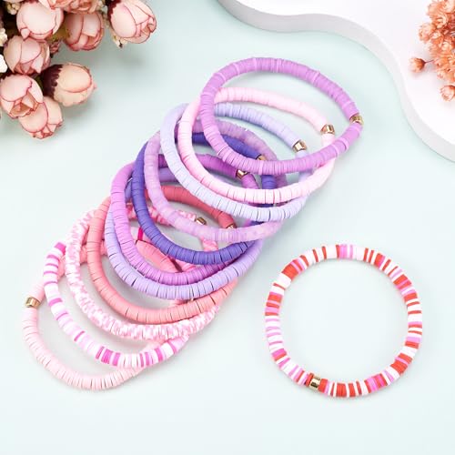 12 stuks Heishi kralen armbanden voor vrouwen Stretch Polymer Clay Preppy Bangle Blue Stapelbare sieraden Boho Zomer strand armband 4