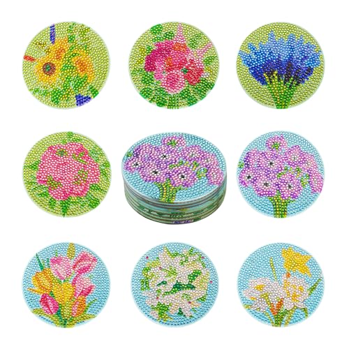 8Pcs Diamond Painting Coaster Bloemenpatroon 5D Diamond Art Coaster Cup Mat Kits met gereedschap voor DIY Cup Drinkt Coakers Bureau Decoraties