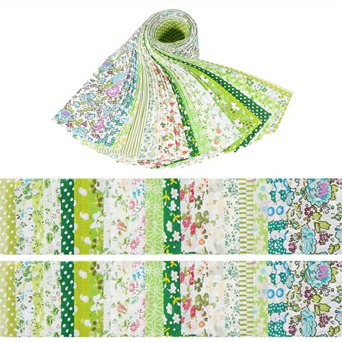 40 Rolls Katoen Quiltstof Bloempatronen, 20 Styles Pre-Cut 2.5 x 19.69 Inch Groene stoffen Strips 6x50cm, 2 Rolls Per Design voor DIY Crafts Naaien, Poppenkleding