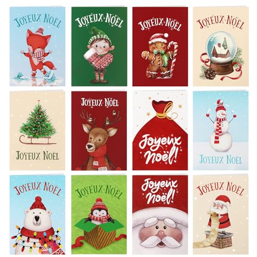 12 Kerstkaarten met Envelop in het Frans, Cadeau voor vrienden en Kerstmis