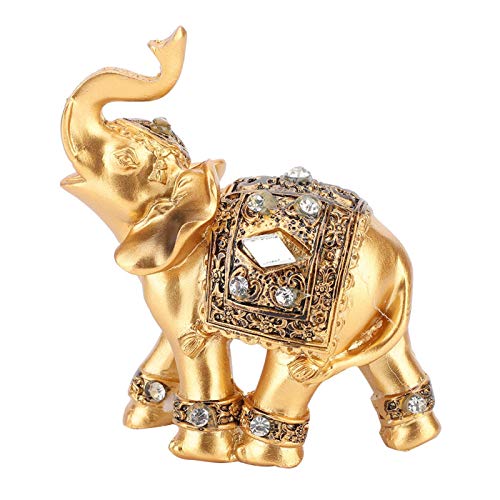 Elegant standbeeld Resin Feng Shui Gold Sculpture Wealth Lucky Elephant Figurine met koffer omhoog voor thuis kantoor decoratie (9*9cm S)