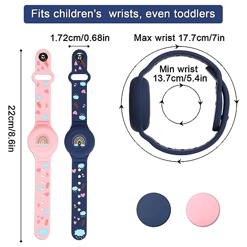 2 st. Kinder Polsband voor AirTag, Boho Rainbow Pattern voor kinderen Peuter Oudere verstelbare horlogeband Kids voor verstoppen GPS Tracker (Midnight Blue, Pink), Silicone