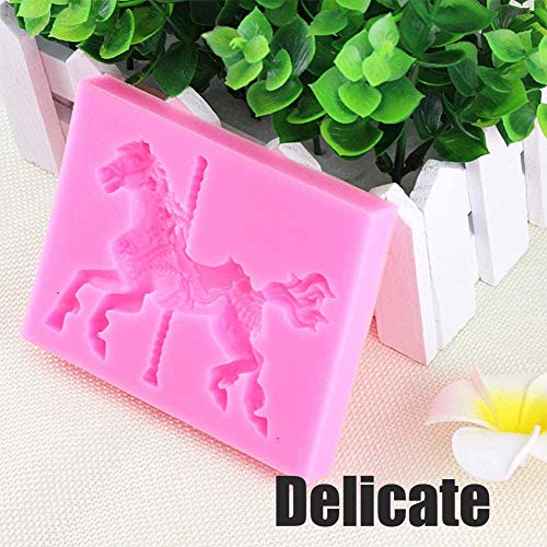 Siliconen Vorm 3D Carrousel Horse Chocolate Vorm Ice Cube Vorm Non-stick Fondant Vorm voor het decoreren van Cake, Chocolade, Candy, Geel, Bak keuken 4