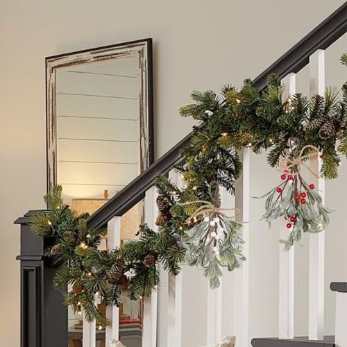 Kersttakken om op te hangen, kerstdecoratie met bessen, kunstmaretakstelen met glitter, hangende inrichting, wit 4