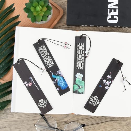 4 stuks houten bladwijzers, vintage bladwijzers, geschenk, natuurlijke bladwijzers met geschenkdoos, handgemaakte houten bladwijzerset voor leraren, studenten, mannen en vrouwen 5