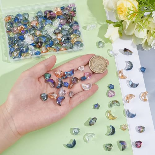 180st 18 Styles Galvaniseren Glazen kralen, Maan ster hart los kralen Spacer kralen Assortiment Supplies voor oorbellen armband ketting sleutelhangers sieraden DIY 3