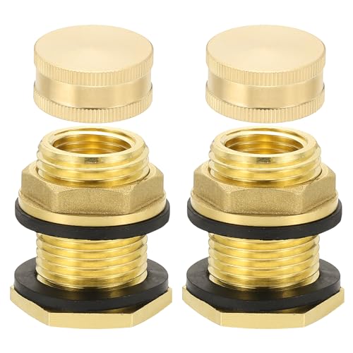 Messing Bulkhead passen met Plug 2 st 1/2 inch NPT vrouw x 3/4" GHT Man, Tuinslang met dubbele schroefdraad Bulkhead Water Tank Connector voor regenemmer, wasbakken, aquaria