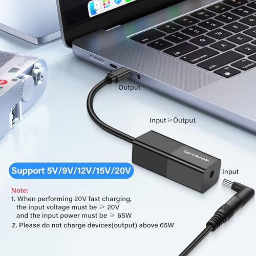 PD 65W DC naar USB C Kabel DC 5521 Bus naar type C Plug Power Charging Kabel met DC 5525 7450 7909 4530 4017 Vierkante Converters Ondersteuning 5V 9V 12V 15V 20V voor telefoon, Tablet