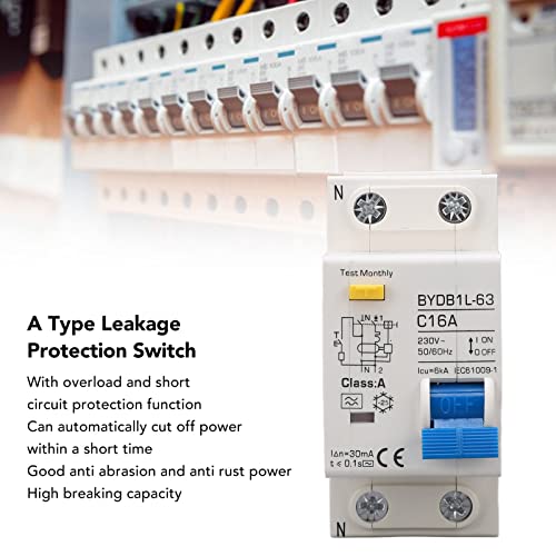 AC 230V Residual Circuit Breaker 30ma C16 1P N Leakage Protector Overload Protection Air Switch voor residentiële verlichting distributielijnen zonne-PV-systeem