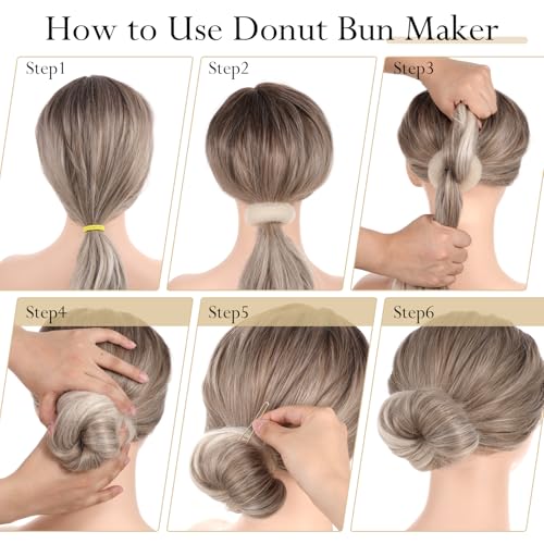 Donut Hair Maker Set, 6 Donut Makers, 5 Onzichtbare Netten, 5 Pompomen, 20 U-Shaped Clips voor kinderen, meisjes en vrouwen 5