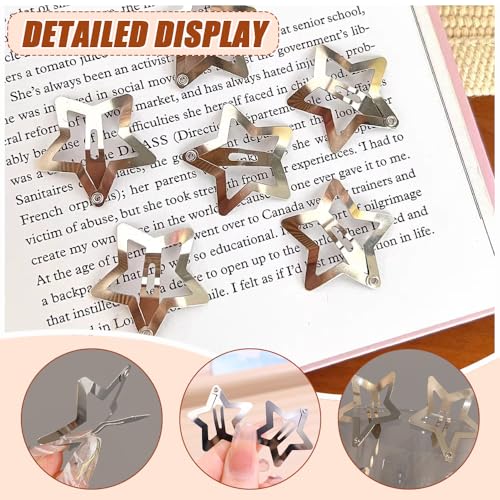 60 Stuks Hair Clips Metal Star Snap Barrettes Silver Star Barrettes Hollow Star Barrettes Non Slip Snap Barrettes Accessoires voor vrouwen Meisjes Mooie Star Headwear 4