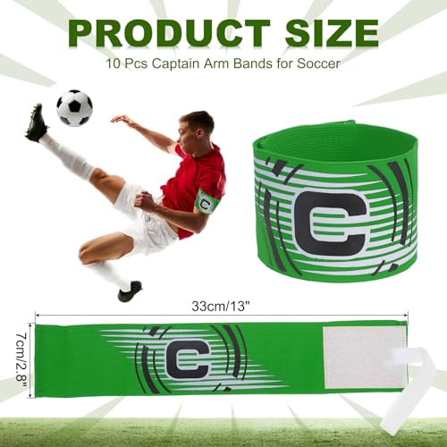 Voetbal Captain Armband, 10Pcs Captain Armbanden voor Voetbal Elastische Captain C Armband Sport Captain Armbanden voor jeugd volwassen voetbal Team Training Grass Groen