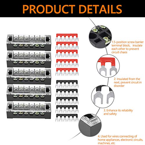 Dubbele rij schroefklem, 6 posities, 600 V, 15 A, 12 stuks Terminals en bedrading
